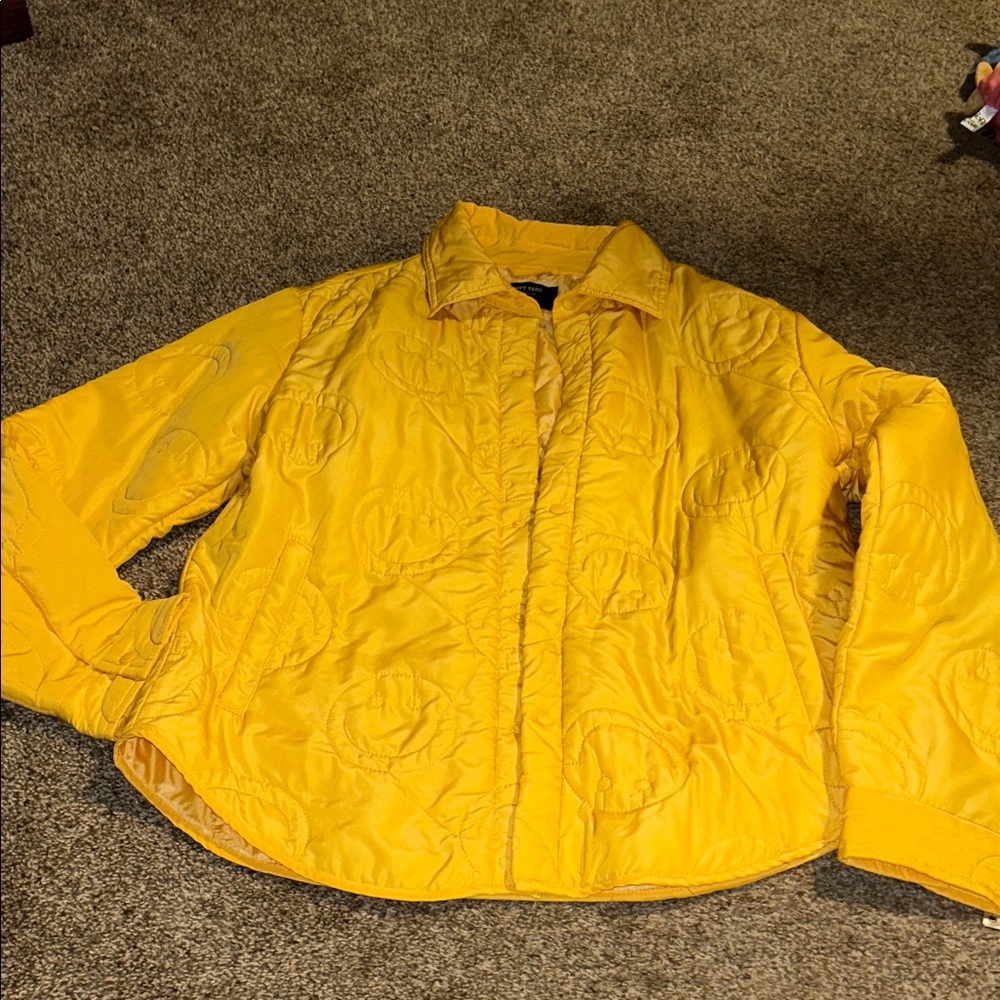 Navy yard Smiley face Yellow Quilted Women's Jacket size M EUC